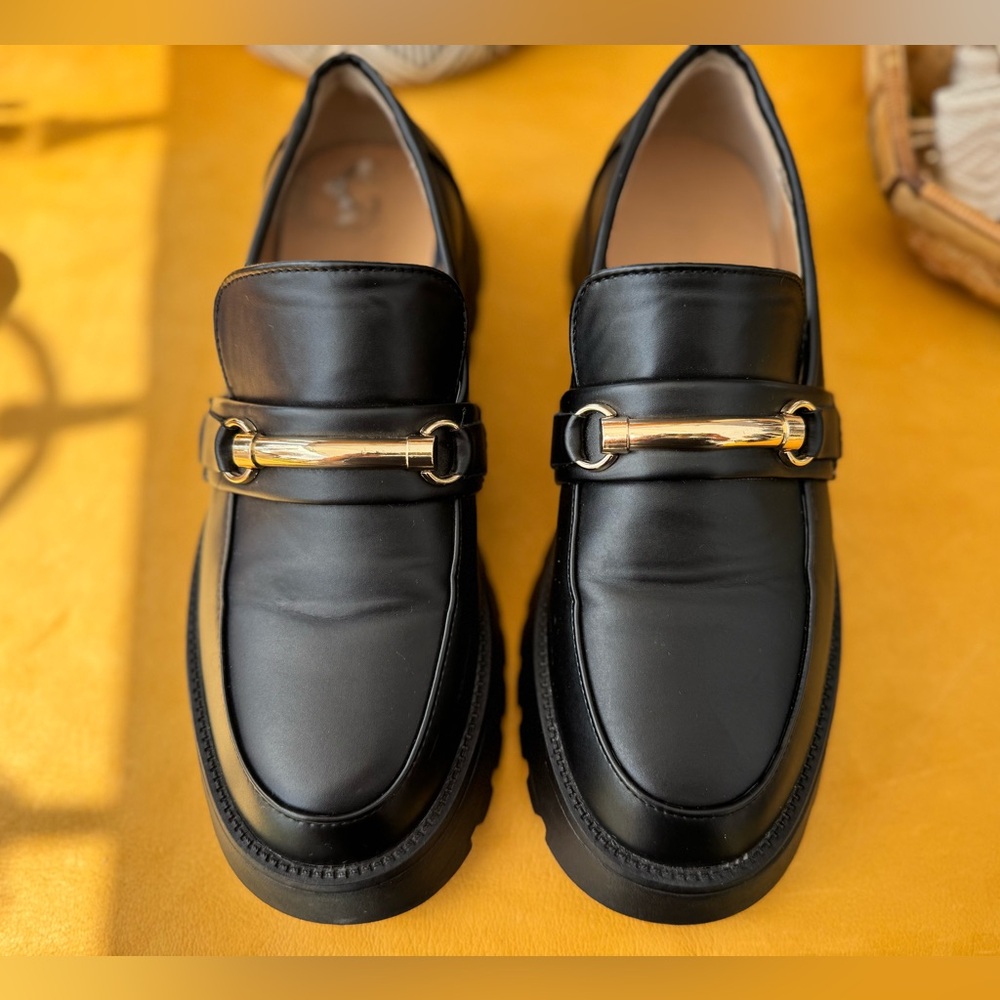 Mudd Black Loafers with Gold Accent